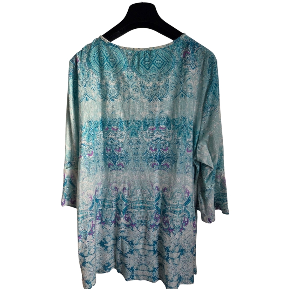 Vintage America Embellished Blue Cotton Blend Tunic Top Size 2X - Picture 3 of 12